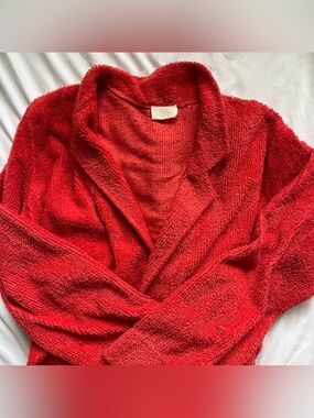 Vintage Herbcraft Red Chenille Robe Housecoat Long Lounge Robe Missing Tie